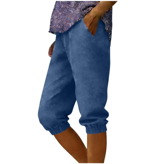 Women's Capri Joggers Pants Cropped Running Pants Loose Fit Drawstring Waist Sweatpants with Side Pockets