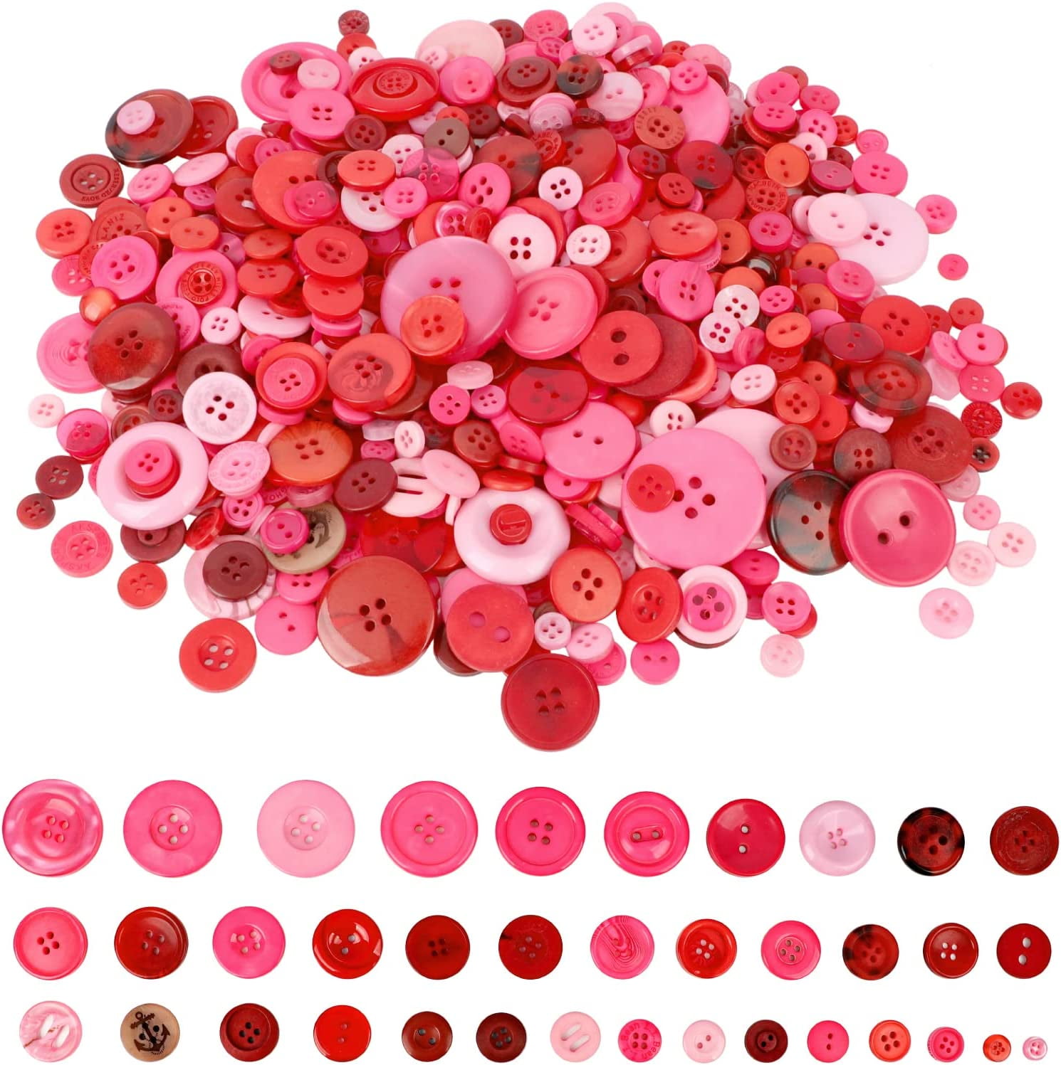 Esoca 650pcs Red Buttons for Craft Art Crafts Button Red Assorted Sizes for Crafts DIY