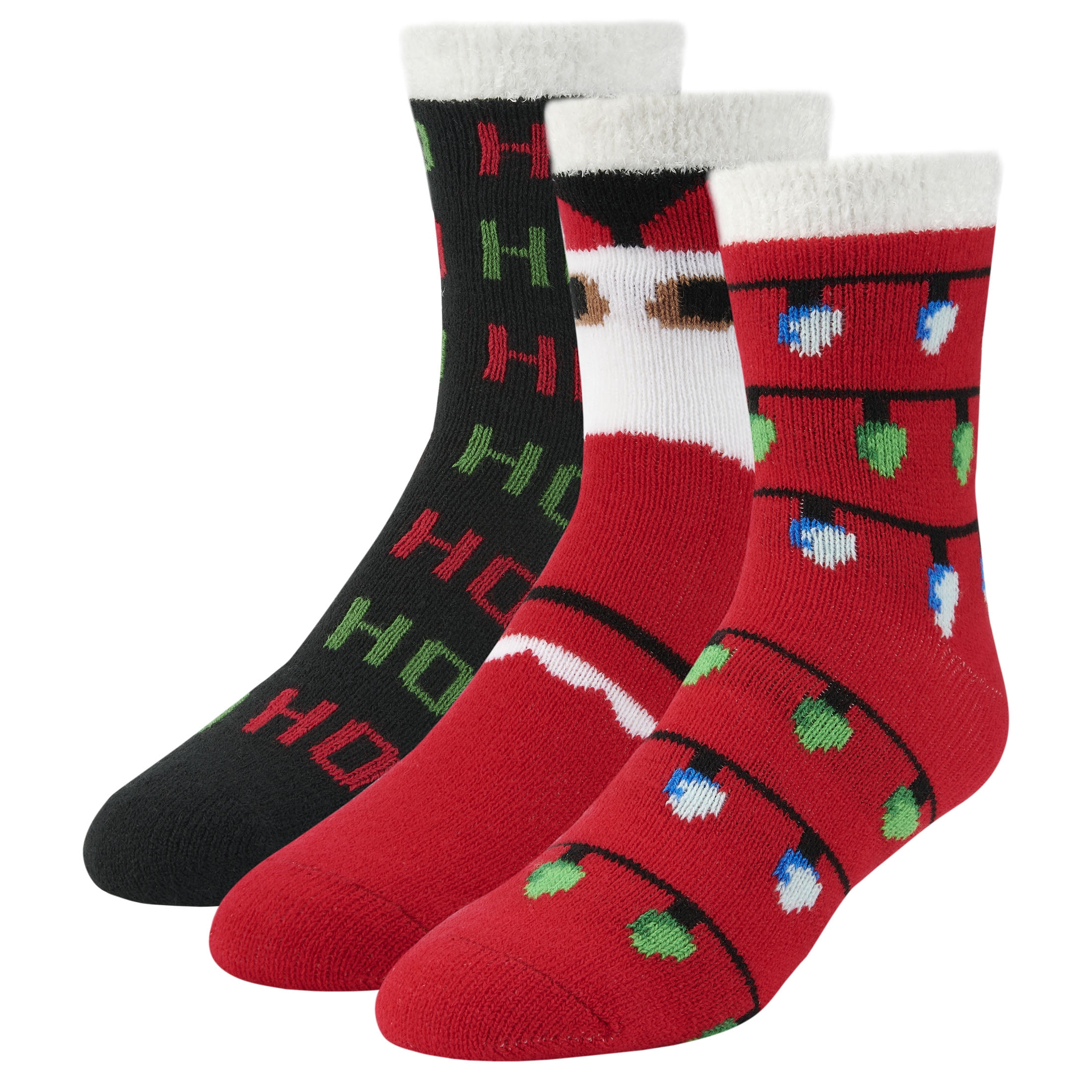 Airplus Dual Layer Holiday Men's Large Crew Socks, 3 Pack Assorted Santa,  Lights, Ho Ho Ho, Fits Size 8-12.5