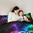 thumbnail image 5 of Manfei Neon Gamepad Full Size Comforter Sets for Boy, Modern Gaming Lover Bedding Comforter Set, Futuristic Lightning Print Reversible Bedding Sets, Microfiber Bedroom Decor, 3 Pieces, 5 of 8