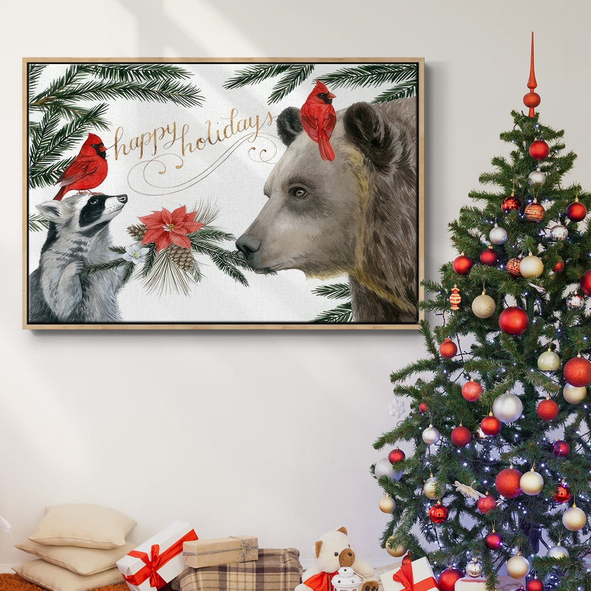Timberland Christmas Collection A - Framed Gallery Wrapped Holiday Canvas - 17 x 25 - Natural Wood Frame