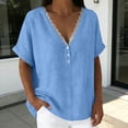 thumbnail image 4 of GUACER Womens V Neck Flowy Tee Blouses Lace Trim Short Sleeve Shirts Button Detail Casual Boho Summer Tunic Tops, 4 of 5