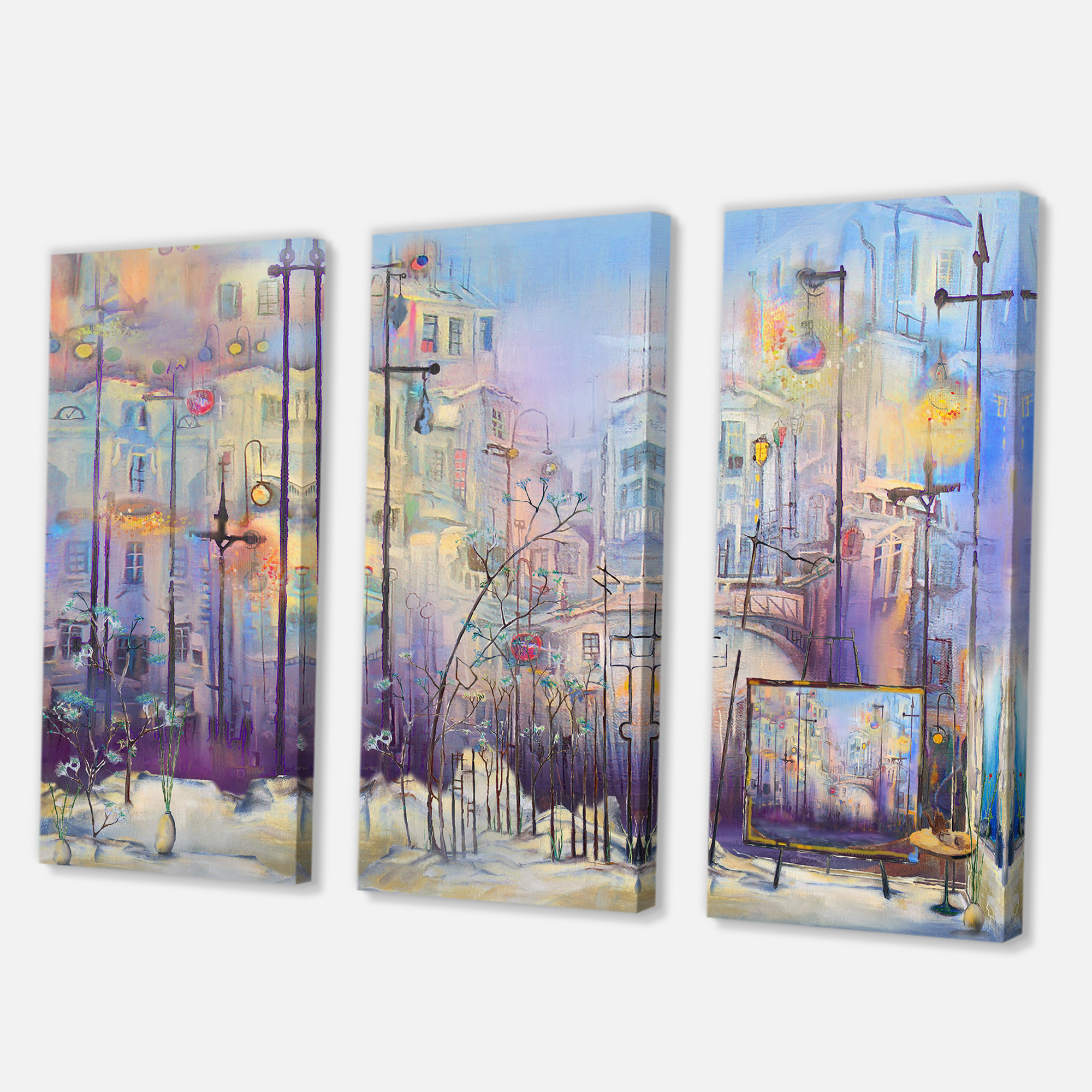 Designart ' Abstract Cityscape With Pastel ' Modern Canvas Wall Art Print