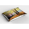 thumbnail image 2 of Country Pillow Sham Set of 2, Image of Spring Landscape in Forest with Falling Leaf and Various Trees Mod Print, Quality Microfiber Bedding Item for All Seasons, 26" x 20", Brown Green, by Ambesonne, 2 of 3