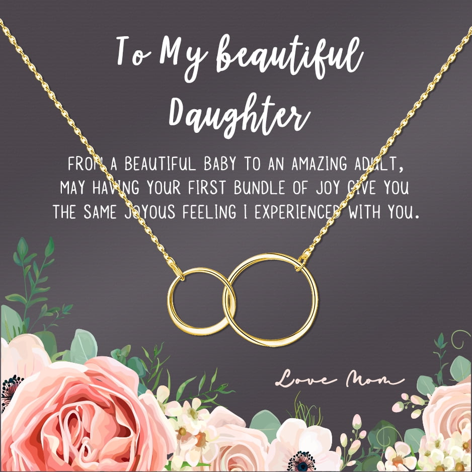 Mother Daughter Necklace - Two Silver Infinity Double Circles, Mothers Day Card Necklace, New Mom Mother's Day Jewelry Birthday Gift [Gold Infinity, No-Personalized Card]