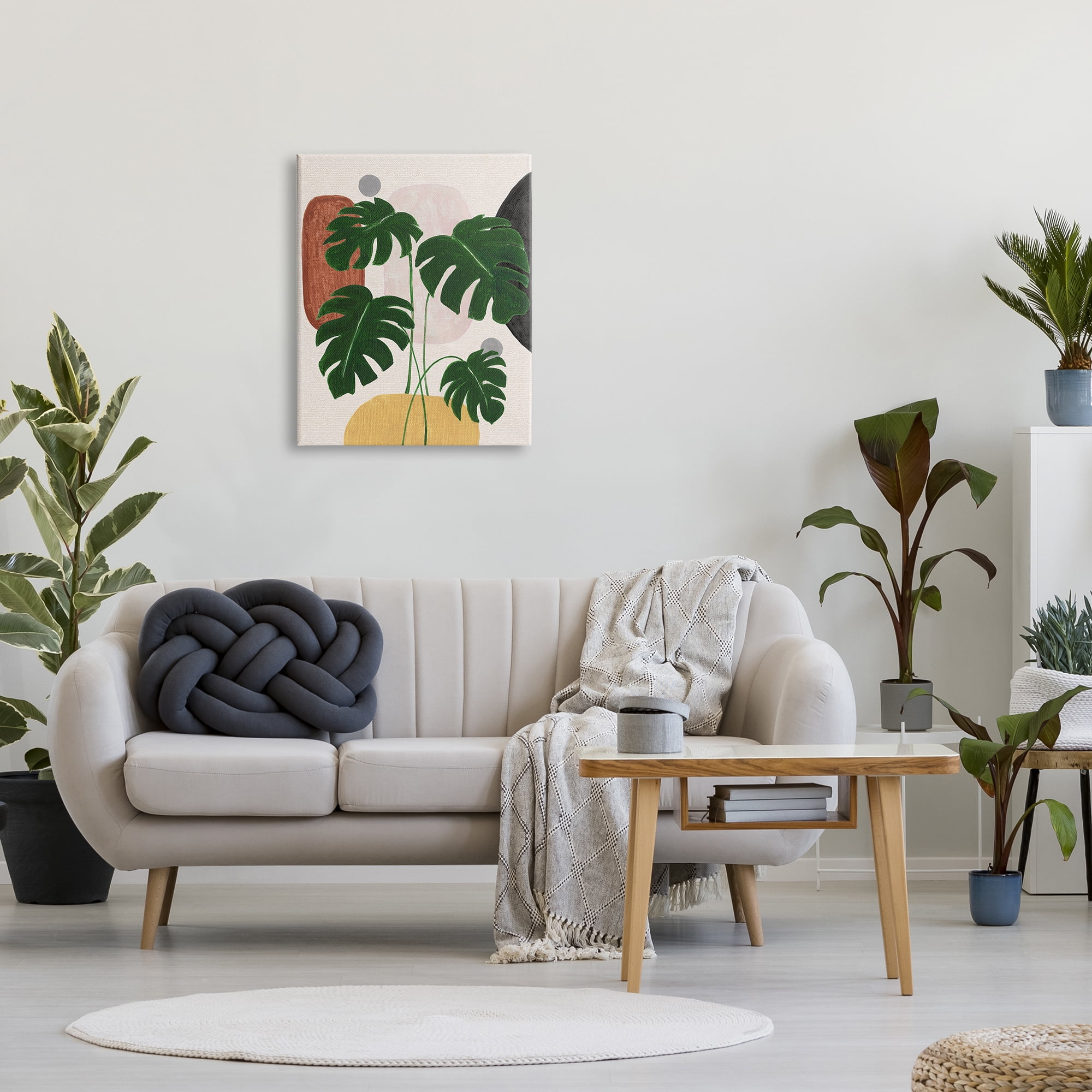 Stupell Industries Boho Monstera with Shapes Botanical & Floral Painting Gallery Wrapped Canvas Art Print Wall Art, 24 x 30