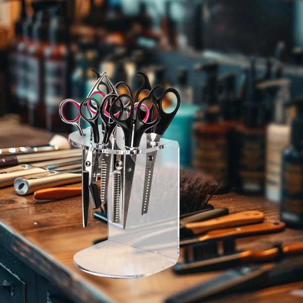 Soporte para tijeras de peluquería, expositor de acrílico para estilistas, organizador de herramientas y almacenamiento para barberos y peluqueros.