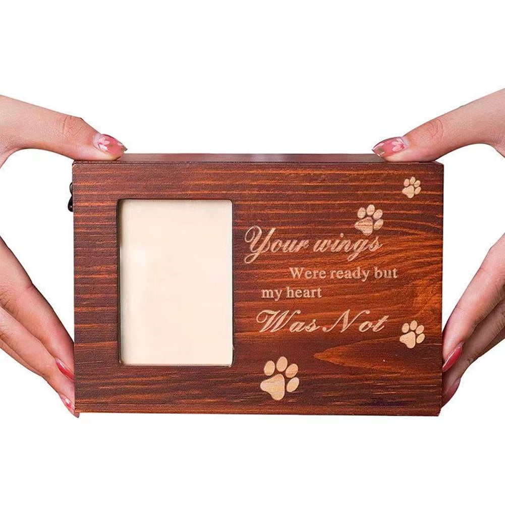 KYAIGUO Pet Urns for Dogs Memory Box Wooden Funeral Cremation Urns with Photo Frame Loss Pet Memorial Remembrance Box