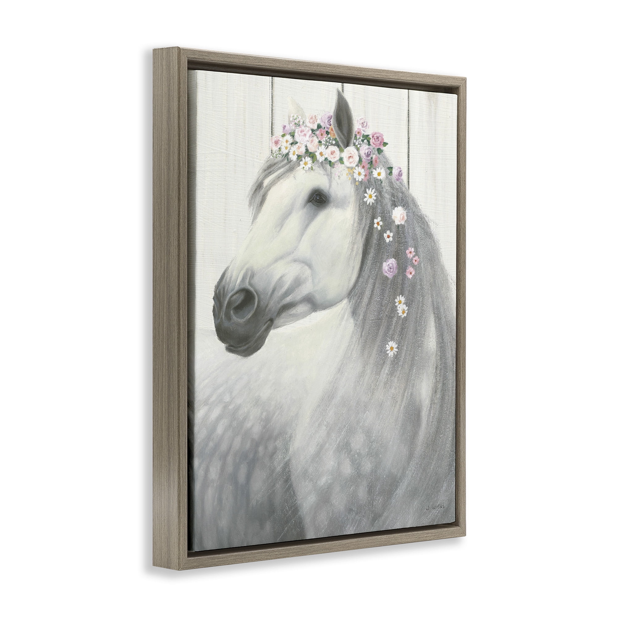 Stupell Industries Spirit Horse with Flowers Animals & Insects Painting Brown Floater Framed Canvas Art Print Wall Art, 25 x 31