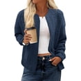 thumbnail image 2 of Spring Fall Women Long Sleeved Zipper Varsity Jacket Casual Bomber Jacket, 2 of 7