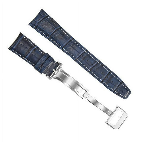 22MM CURVED LEATHER WATCH BAND STRAP FOR IWC PILOT PORTUGUESE   CLASP BLUE WS