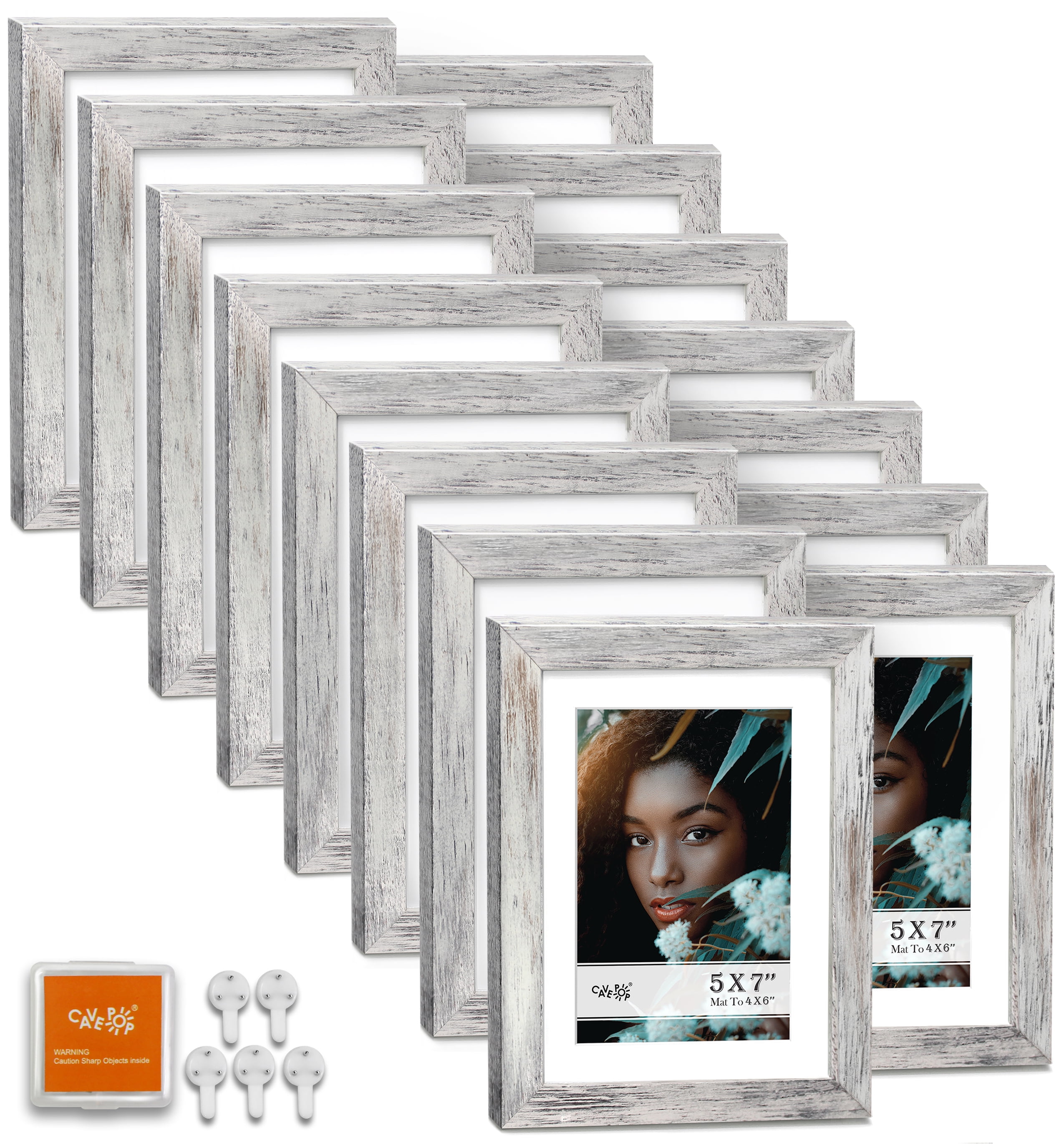 Set of 5 Cavepop 5x7” White Wood Textured Picture Frames 