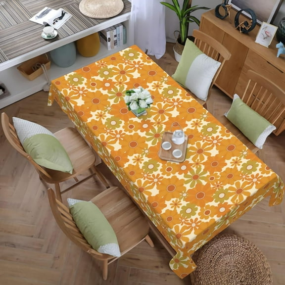 Retro Floral Tablecloth Orange Sunflower Tablecloths 60 x 102 Inch Waterproof Tablecloth Wrinkle Free Tablecloth for Dining Room Rectangle Tablecloth