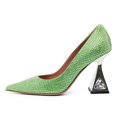 thumbnail image 2 of FSJ Women Classic Pointy Toe Crystal Flared High Heel Pumps Closed Toe Slip-On Party Wedding Office Dress Shoes Size 6.5 Green, 2 of 4