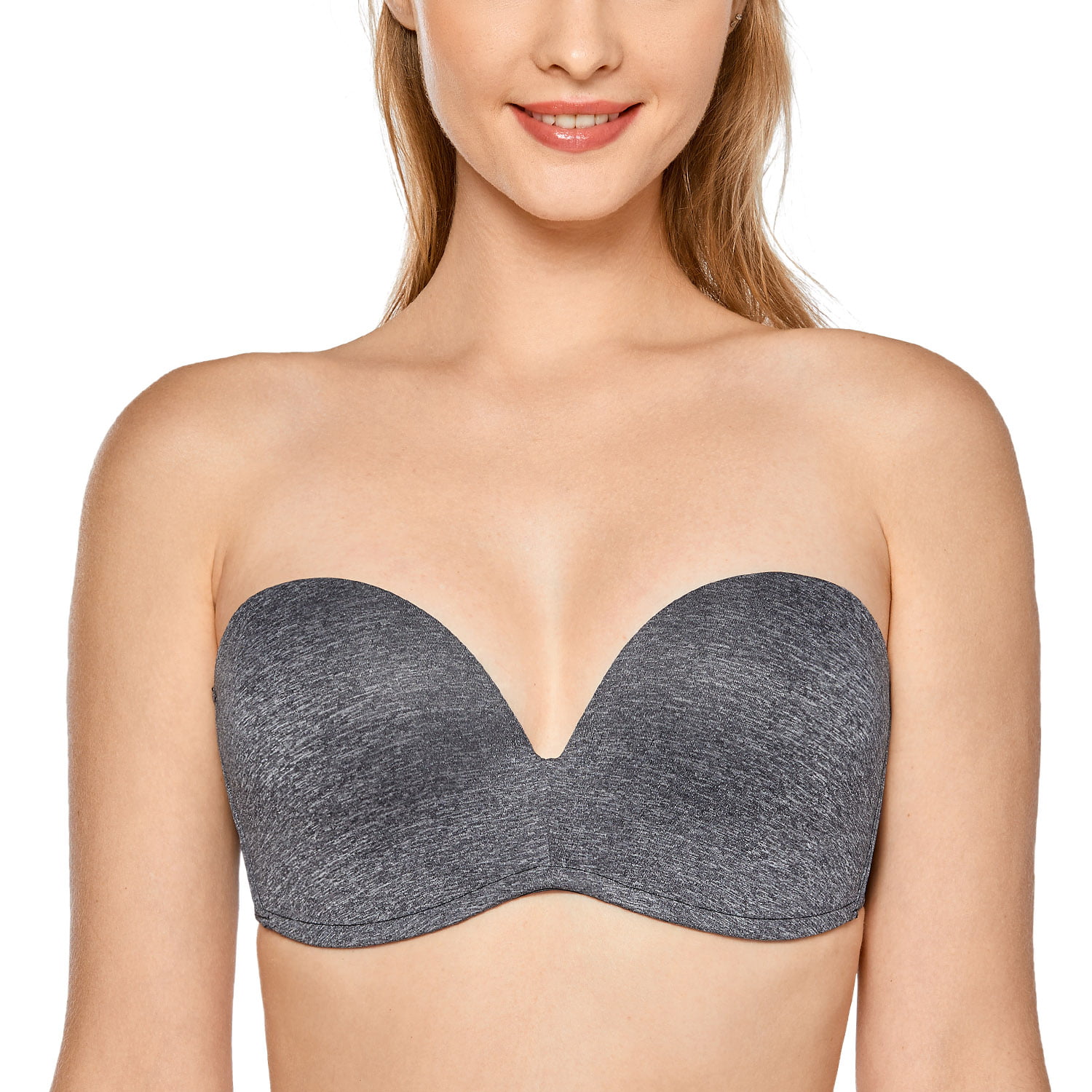 Delimira Women's Plus Size Underwire Strapless Bras Slightly Lined  Invisible Push Up Seamless Plunge Bras 