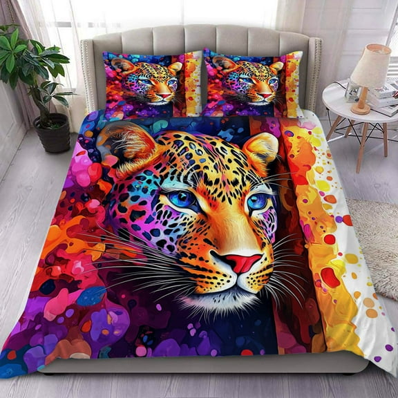 3 Pieces Duvet Cover Set-Abstract 3D Leopard- 3D Print Bedding 1 Duvet Cover 2 Pillowcases Natural Animals Comforter Set Soft Breathable for Boys Girls Children Natural Theme Duvet Set B53ANI14
