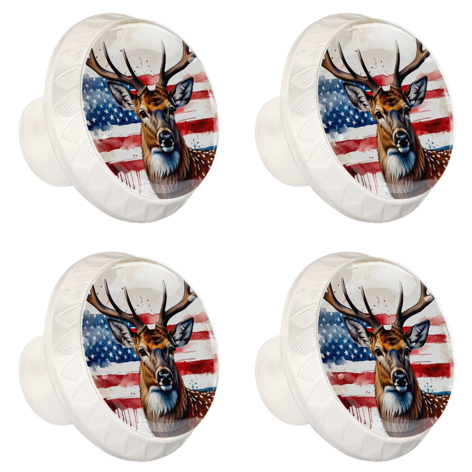 4 Pcs Deer and American Flag Knobs for Kitchen Cabinet Cupboard Dresser Bookcase Drawer Pulls Handles Round Home Decor