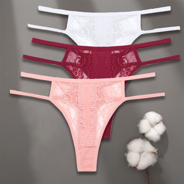 FINETOO 3 unids/set Sexy algodón encaje mujer Tanga bragas ropa interior S-XL chica Lencería doble correa cintura baja G-string mujer Pantys Tan Jianjun unisex
