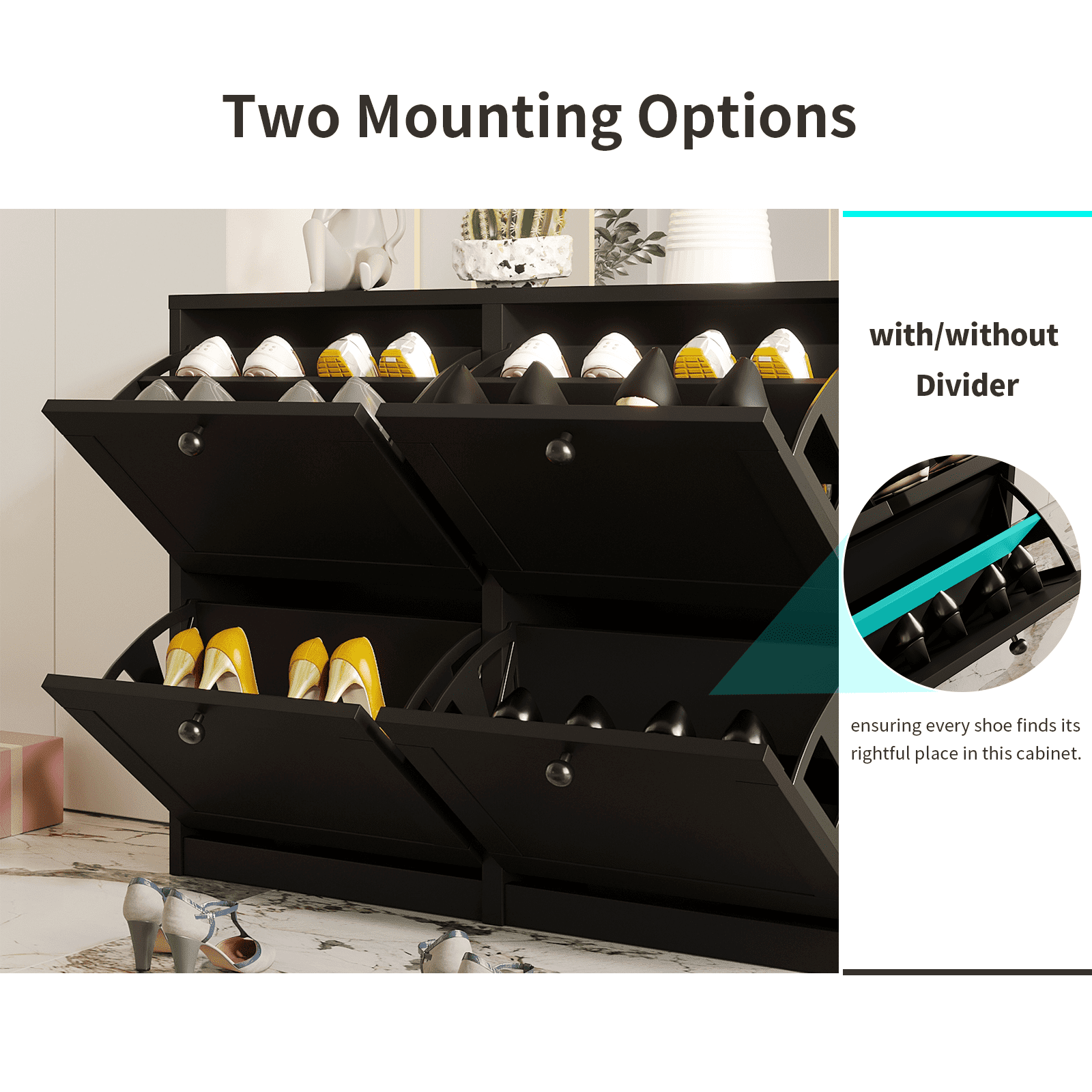 RichYa Modern Slim Black Shoe Cabinet, Entryway Storage with