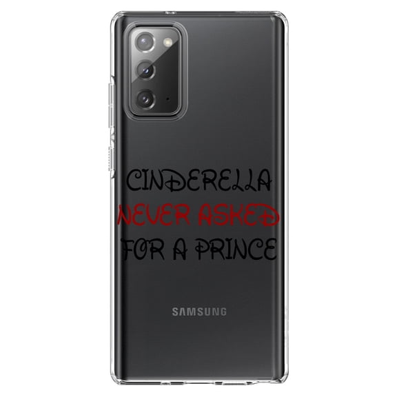 DistinctInk Clear Shockproof Hybrid Case for Samsung Galaxy Note 20 (6.7" Screen) - TPU Bumper Acrylic Back Tempered Glass Screen Protector - Cinderella Never Asked For a Prince
