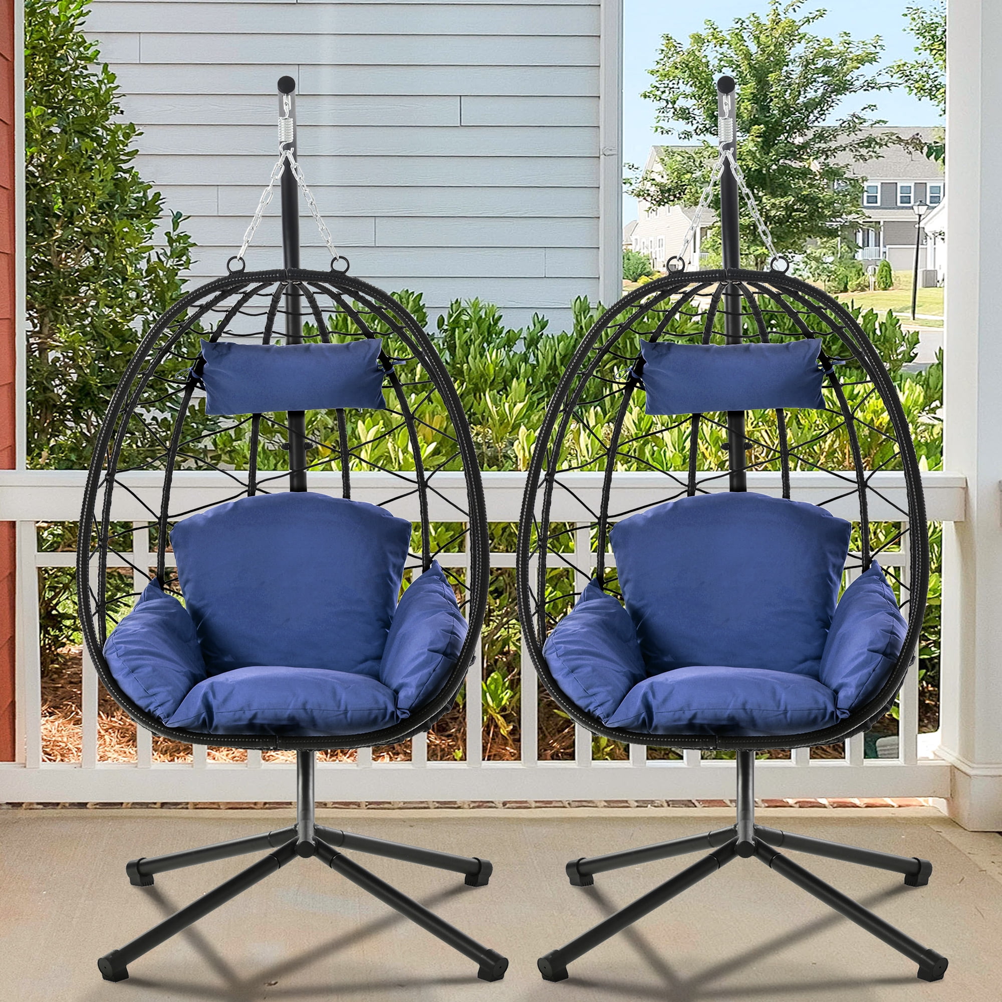 SYNGAR 2 Piece Indoor Outdoor Patio Wicker Hanging Chairs, Swing