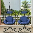 thumbnail image 2 of SYNGAR 2 Piece Hanging Egg Chairs, Swing Chair with Steel Hammock Stand Set, Hammock Chair with Soft Seat Cushion, Multifunctional Hanging Chairs for Outdoor Indoor Bedroom, Navy Blue, 2 of 10
