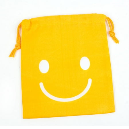 Unique Bargains Yellow White Smiling Face Printed Cartoon Drawstring Jewelry Box Pouch Case