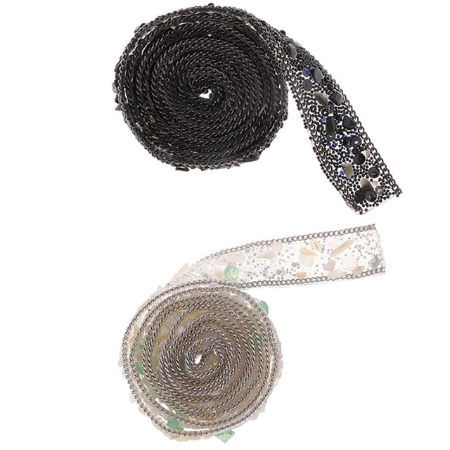 2 Pedazos 1M Hoja Engomada De Rhinestone Cinta De 20mm Tela Decorativa De Artesanía