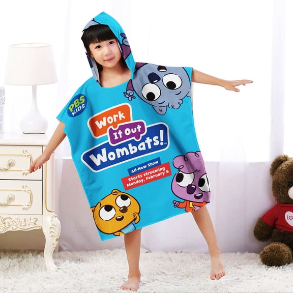 Work It Out Wombats! Hooded Poncho Towels, Soft & Absorbent Microfiber Beach Towel, Swimming Pool Changing Robe Bathrobe Bath Towel