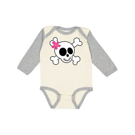 

Inktastic Skull With Flower Girls Long Sleeve Baby Bodysuit