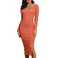 thumbnail image 2 of PrettyGuide Women's Midi Sweater Dress Scoop Neck Long Sleeve Slim Fit Slit Ribbed Knit Bodycon Fall Dress, 2 of 7