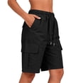 thumbnail image 6 of Oiangi Women's Cargo Shorts Elastic Waist Drawstring Hiking Shorts Straight Leg Basic Knee Shorts with Multi-Pocket Black S, 6 of 7