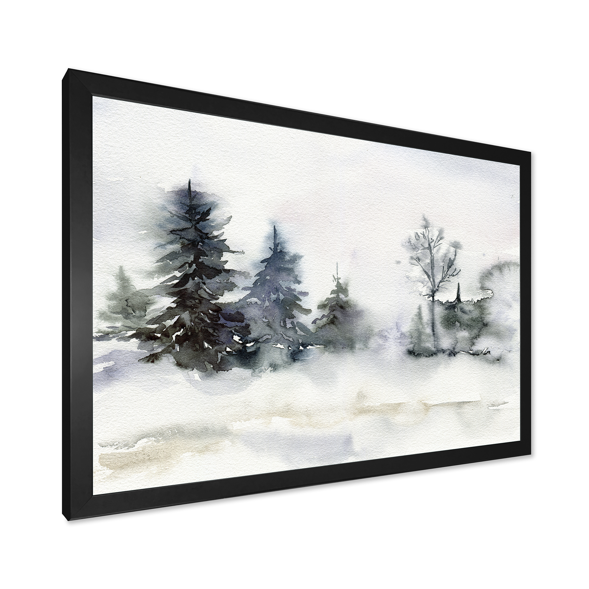 Designart 'Christmas Minimalistic Snow and Forest Landscape' Lake House Framed Art Print