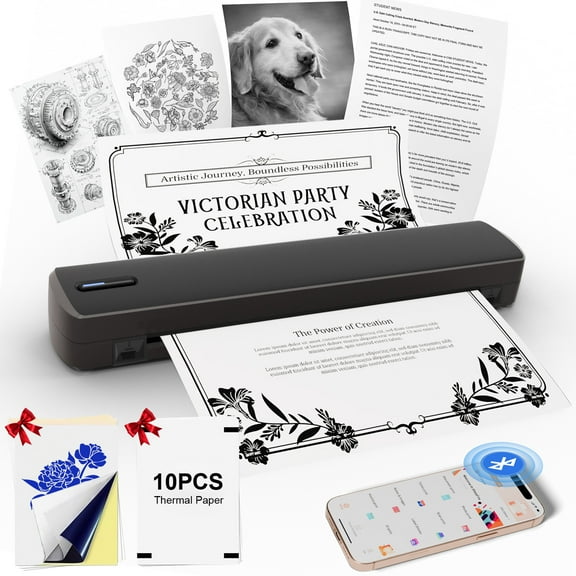 Chicarygo Thermal Printer, Portable Wireless Printer, Bluetooth Inkless for Travel Home Office School Use, Support US Letter/A4/A5/B5 Thermal Paper, Compatible with Android iOS Phone & Laptop