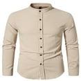 thumbnail image 2 of PENGXIANG Classic Buttoned Henley Shirt for Men with Retro Cotton Linen Fabric, 2 of 5