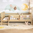 thumbnail image 3 of Bellemave Twin Size Daybed with Guardrails and Stairs, Wood Floor Bed Frame with Bookcase, Montessori Bed with Fence for Room, No Box Spring Needed,Light Natural, 3 of 7