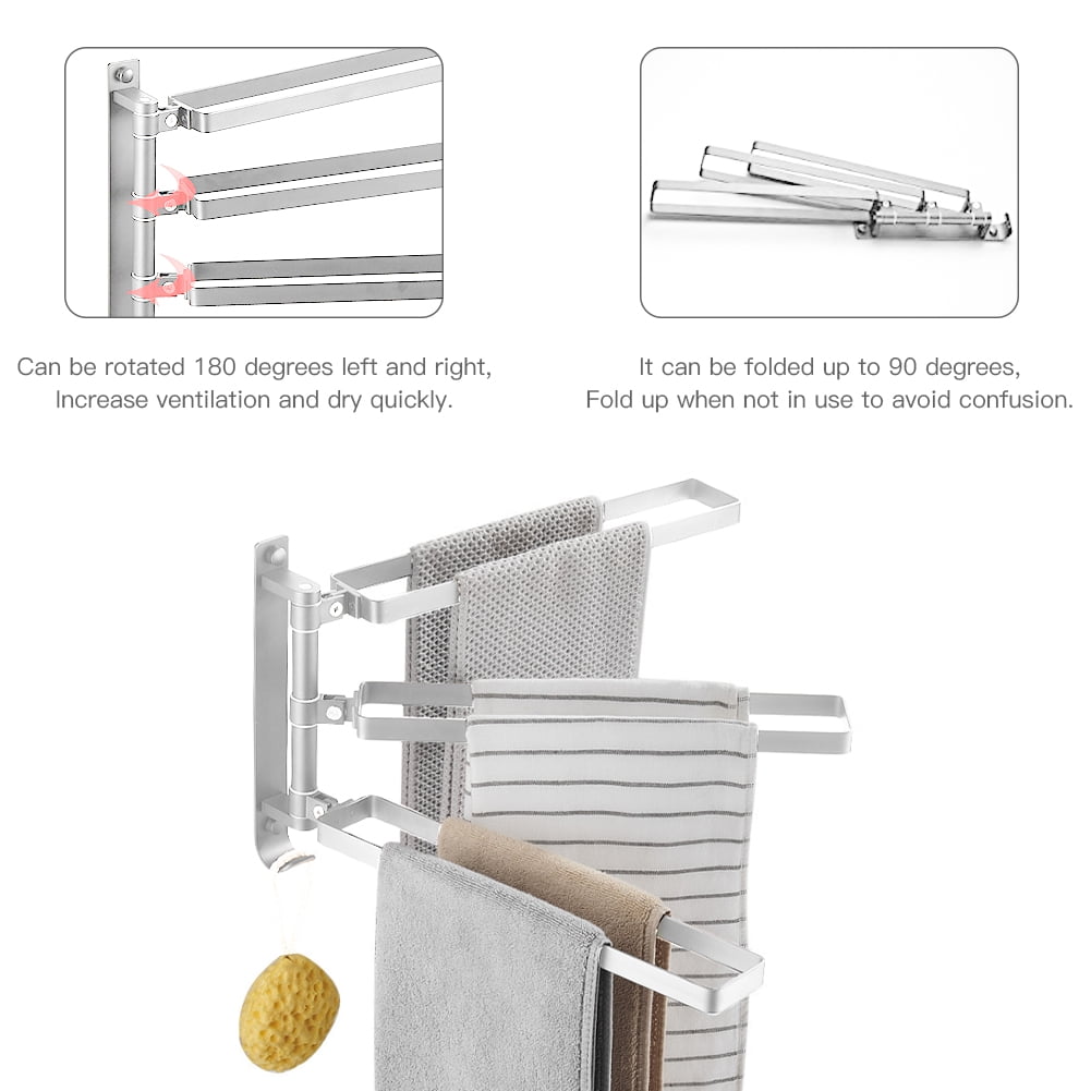 Private Jungle Towel Bar for Bathrooms with Swing Out Arms, Wall Mounted Towel Racks with Hooks for Bathroom(Silver,3 Arm)