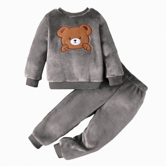 KPOPLK Boys Clothes Pullover Long Sleeve Crewneck Sweatshirt Pants 2Pcs Fall Winter Lounge Outfits Set 6 9 12 18 Months 2T 3T Dark Gray Size 2-3 Years