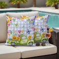 thumbnail image 5 of Easter Egg Pillow Covers 2 Pack Green Truck Sunflower Blue Hydrangea Tulips Butterflies Purple Plaid Pillowcase Waterproof Outdoor Throw Pillow Cover for Patio Garden Square Cushion 24”x24”, 5 of 9