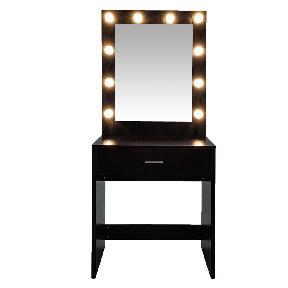 Zimtown Vanity Table Set with Lighted Mirror, Makeup Dresser Desk for Bedroom, Black Walmart