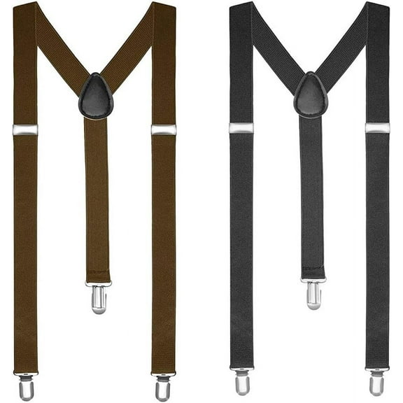 Mens Braces Suspenders Elastic Adjustable Heavy Duty Suspenders Y Back Suspenders Wide Thin Skinny Braces Unisex Y Shaped Braces Black Motorcycle Trouser Braces with Strong Clips Black Brown