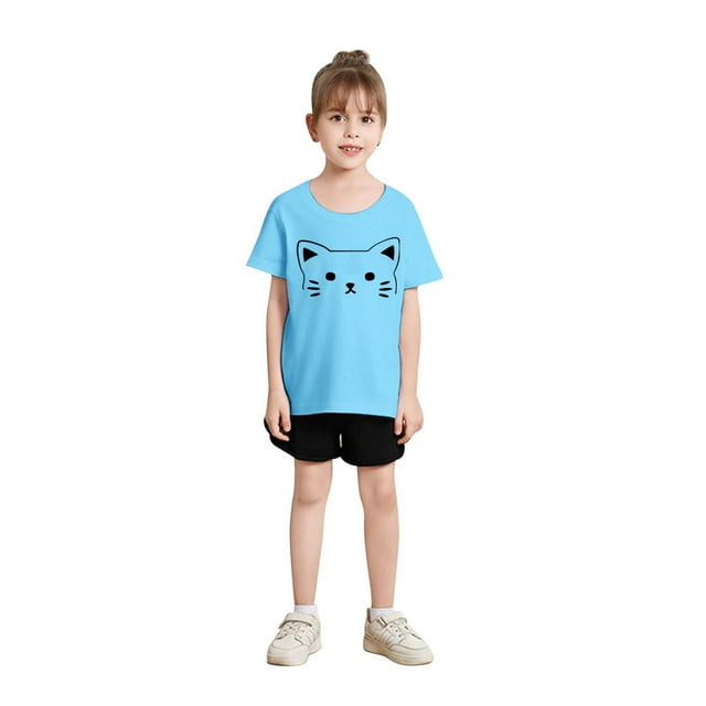 TZEWGL Tops For Kid Summer Cartoon Print Short Sleeve Crew Neck Blouse For Kids size 8-9T