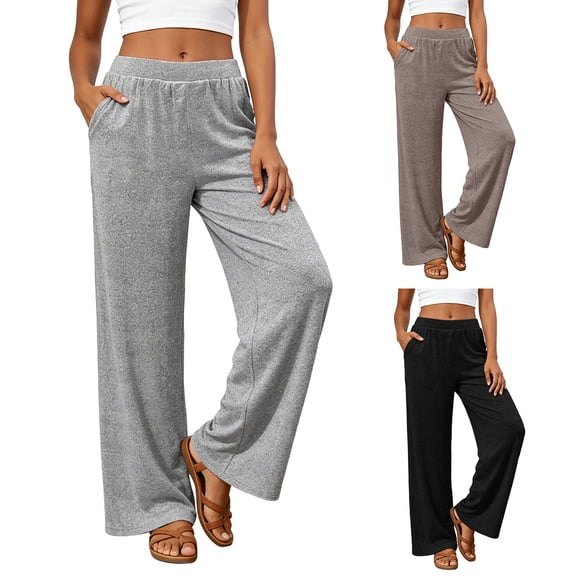 GEWSEY Pajama Pants for Women Soft Comfy Pajama Sleep Bottoms Casual Stretch Wide Leg Lounge Pants with Pockets (Grey, L)