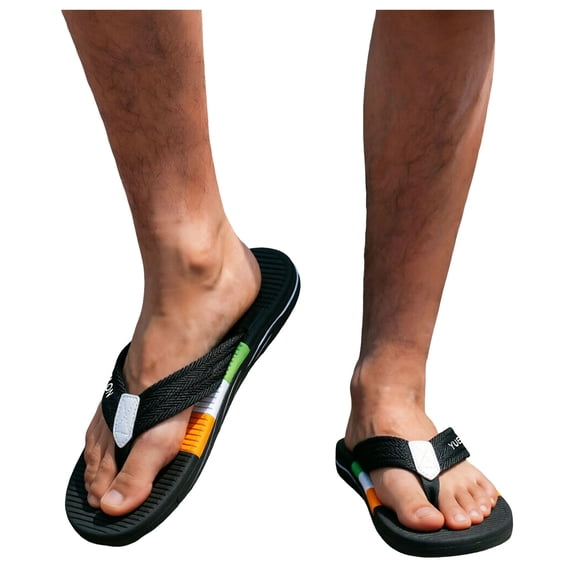 Rokment Men's Beach Athletic Flip Flops Indoor Outdoor Casual Comfortable Walking Slip on Thongs Summer Beach Barefoot Water Sandals for Swimming Pool Shower Bath Black Size 7.5