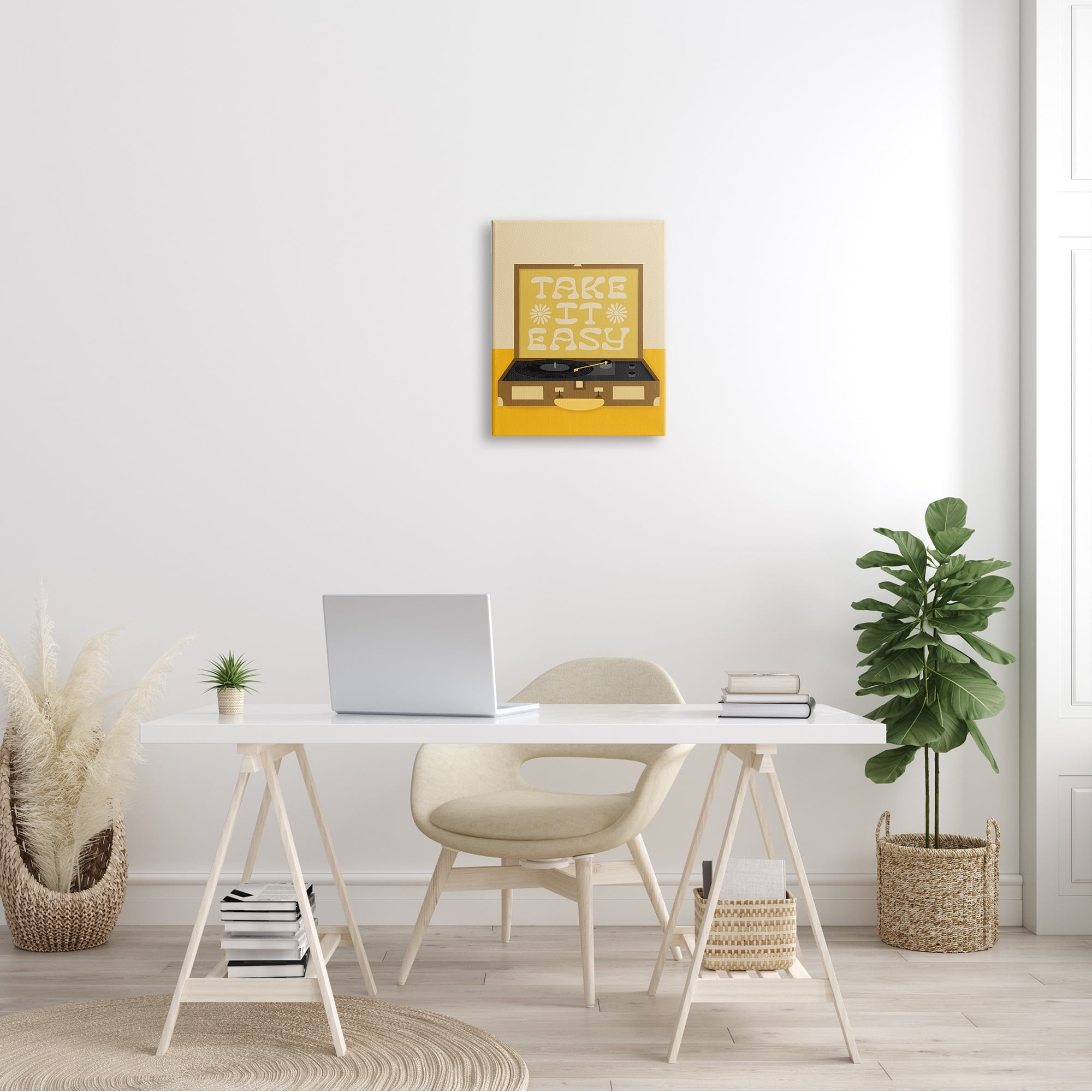 Stupell Industries Take it Easy Motivational Vintage Boho Record Player Graphic Art Gallery-Wrapped Canvas Print Wall Art, 16x20, by Jaylnn Heerdt