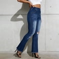 thumbnail image 4 of ClodeEU Women's High Waist Flare Leg Ripped Jeans,Distressed Frayed Hem Bootcut Denim Pants,Casual Streetwear Jeans Blue,Women's Plus L, 4 of 5