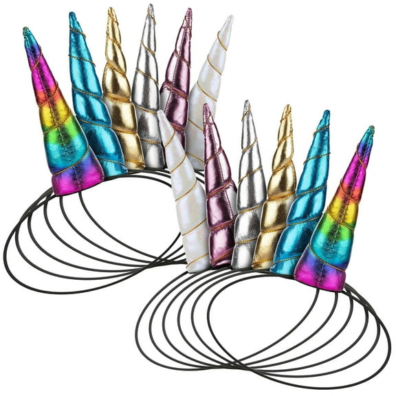 12-Pack Unicorn Headbands for Girls - Elastic Metallic Plush Horns for Birthday, Costumes Accessories, For Ages 3 