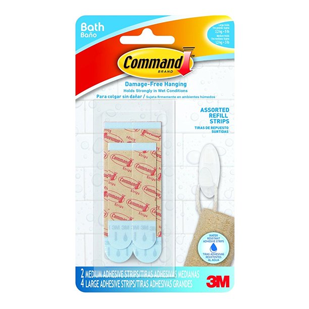 Command Bath Water Resistant Refill Strips, 2Medium and 4Large Strips