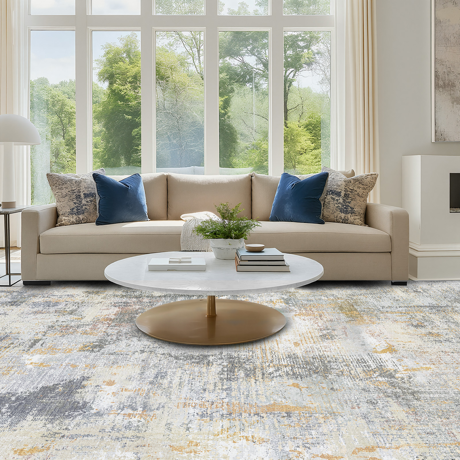 CHITOOMA 6'x9' Area Rugs for Living Room, Machine Washable Abstract Distressed Rugs Indoor Neutral Carpet Rugs for Bedroom Dining Room Office with Non-Slip Backing, Stain Resistant Non-Shed