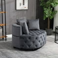 thumbnail image 3 of 36.6in Velvet Living Room Chair, Button Tufted Accent Chair with 3 Pillows, Modern Upholstered Round Barrel Chair with Solid Wood Legs for Bedroom Living Room, Gray, 3 of 7